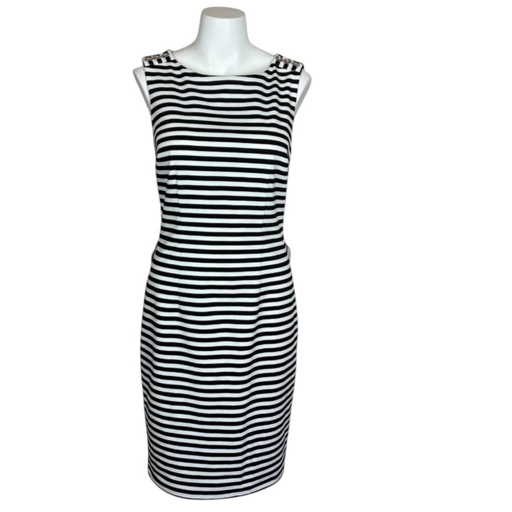 WHBM Sleeveless White/Black Lined Sheath Dress- Sz 2